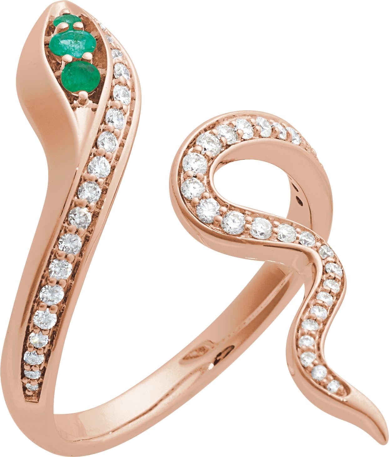 14K Rose Lab-Grown Emerald & 1/3 CTW Lab-Grown Diamond Snake Ring