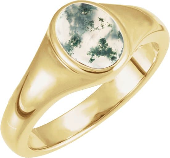 14K White 10x8 mm Natural Moss Agate Ring