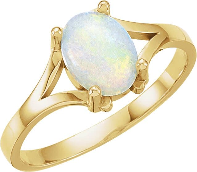 14K White Natural Moss Agate Cabochon Ring