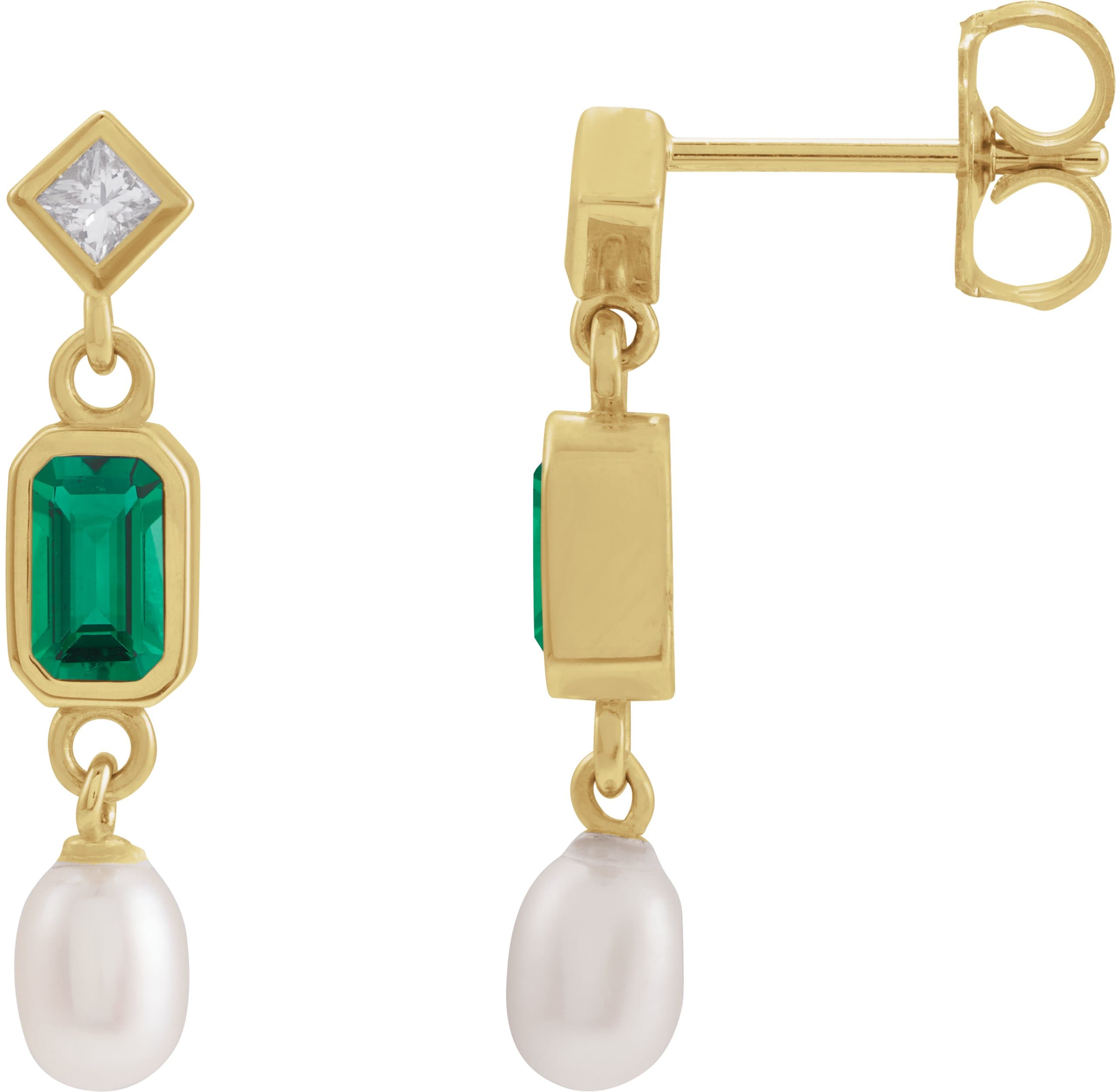 14K Rose Lab-Grown Blue Sapphire, Cultured White Akoya Pearl & .05 CTW Natural Diamond Earrings