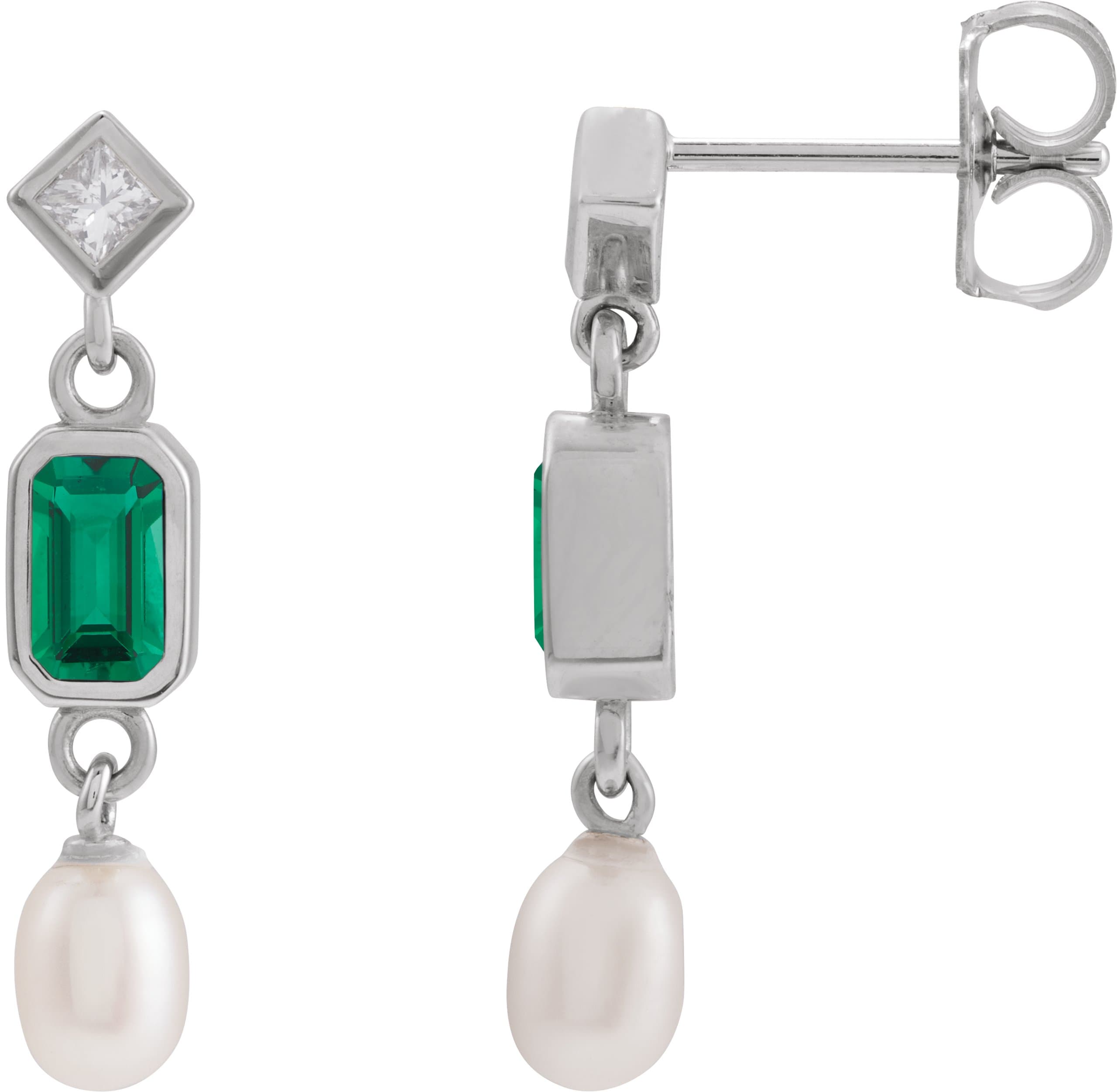 14K Rose Lab-Grown Blue Sapphire, Cultured White Akoya Pearl & .05 CTW Natural Diamond Earrings