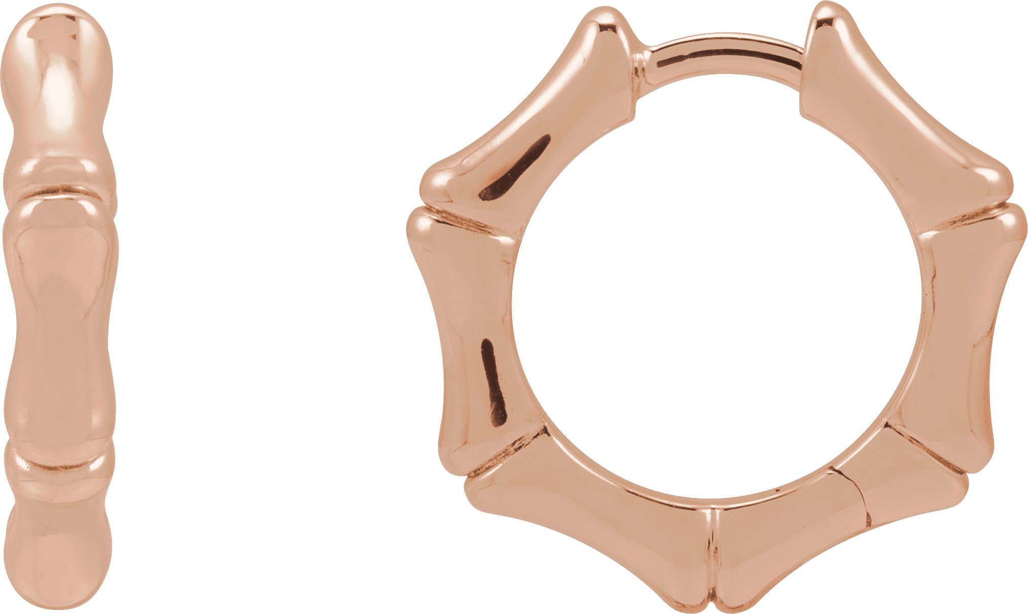 14K Rose Hinged Bamboo 15.5 mm Hoop Earrings