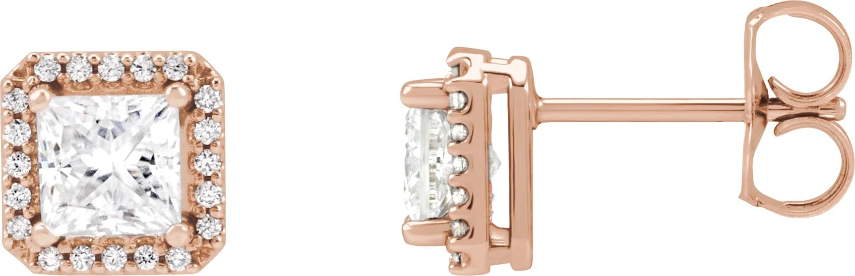 Square 4-Prong Halo-Style Earring, view 2