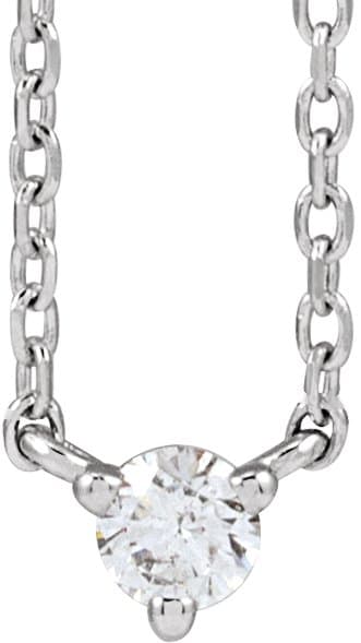 14K White 1/10 CT Natural Diamond 3-Prong 18 Necklace