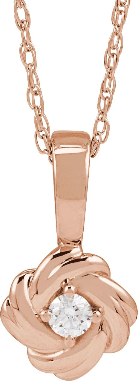 14K Rose 1/10 CT Natural Diamond Knot 18 Necklace