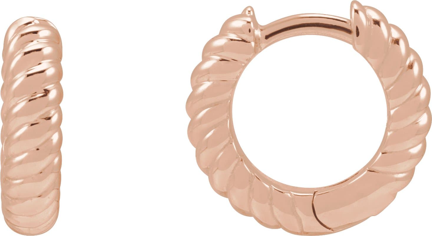 14K Rose Hinged Rope Hoop Earrings