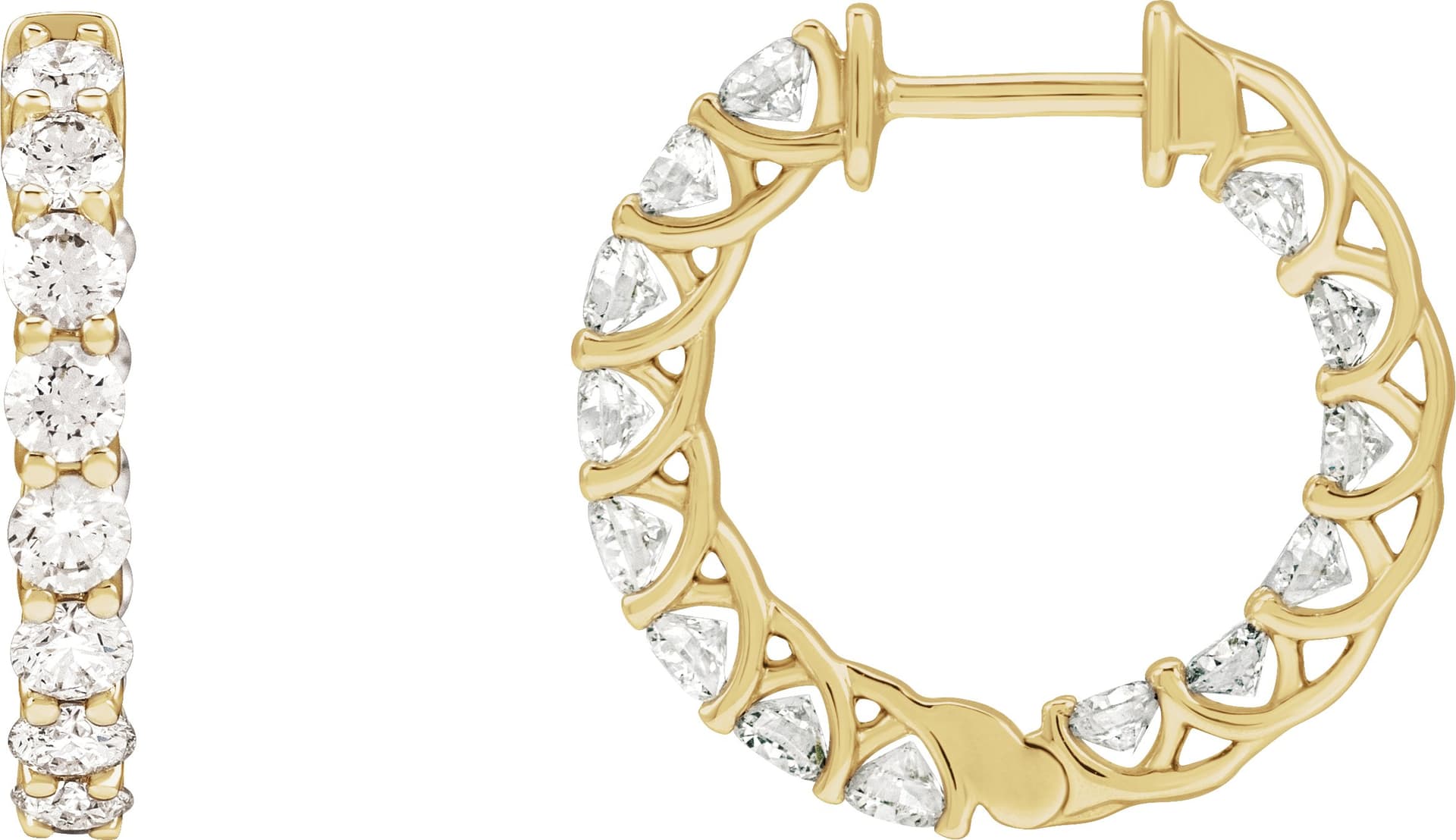 14K Yellow Gold 2 1/5 CTW Natural Diamond Inside-Outside 19.7 mm Hoop Earrings