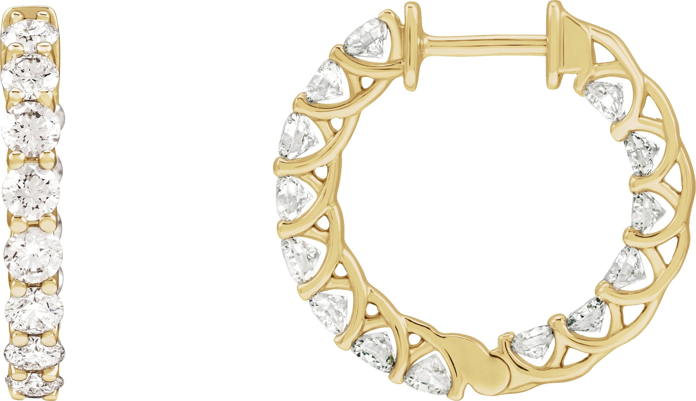 14K Yellow Gold 2 1/5 CTW Natural Diamond Inside-Outside 19.7 mm Hoop Earrings