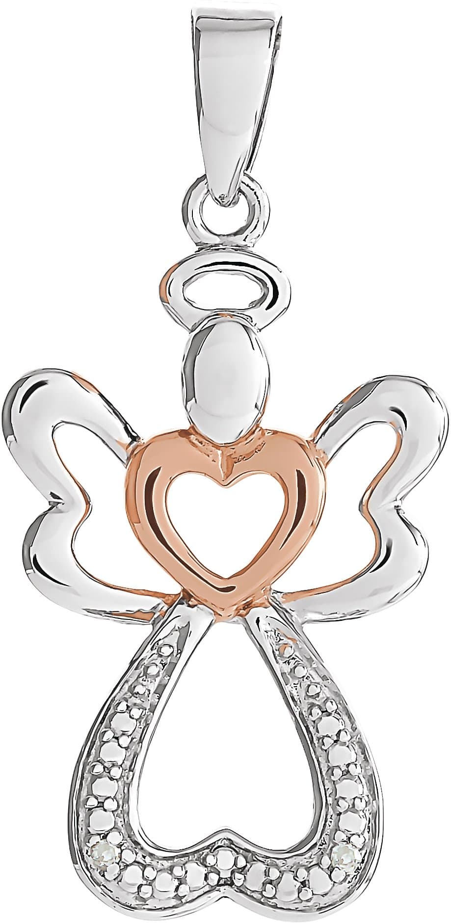 Sterling Silver &  14K Rose Gold Vermeil .006 CTW Natural Diamond Angel Pendant