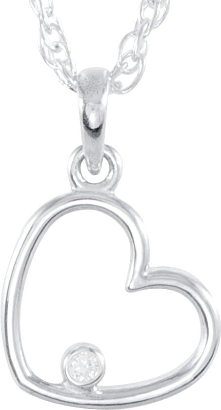 14K White .015 CT Natural Diamond Heart 18 Necklace