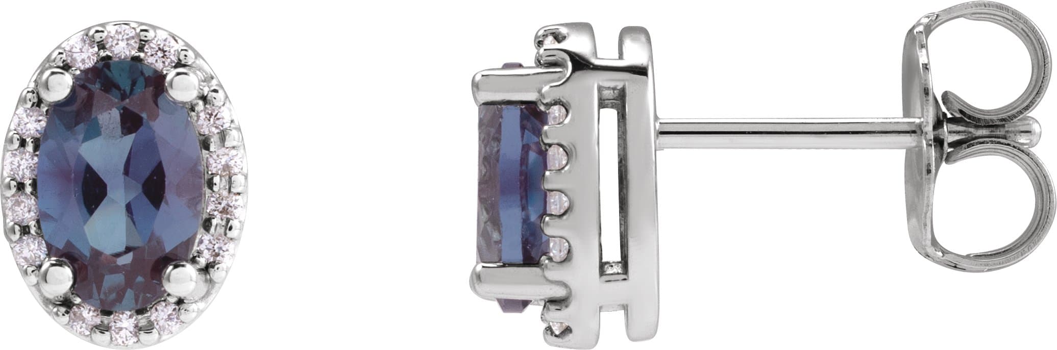 Sterling Silver 5x3 mm Lab-Grown Alexandrite & .04 CTW Natural Diamond Halo-Style Earrings