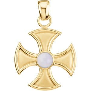 14K Yellow Natural Blue Chalcedony Maltese Cross Pendant