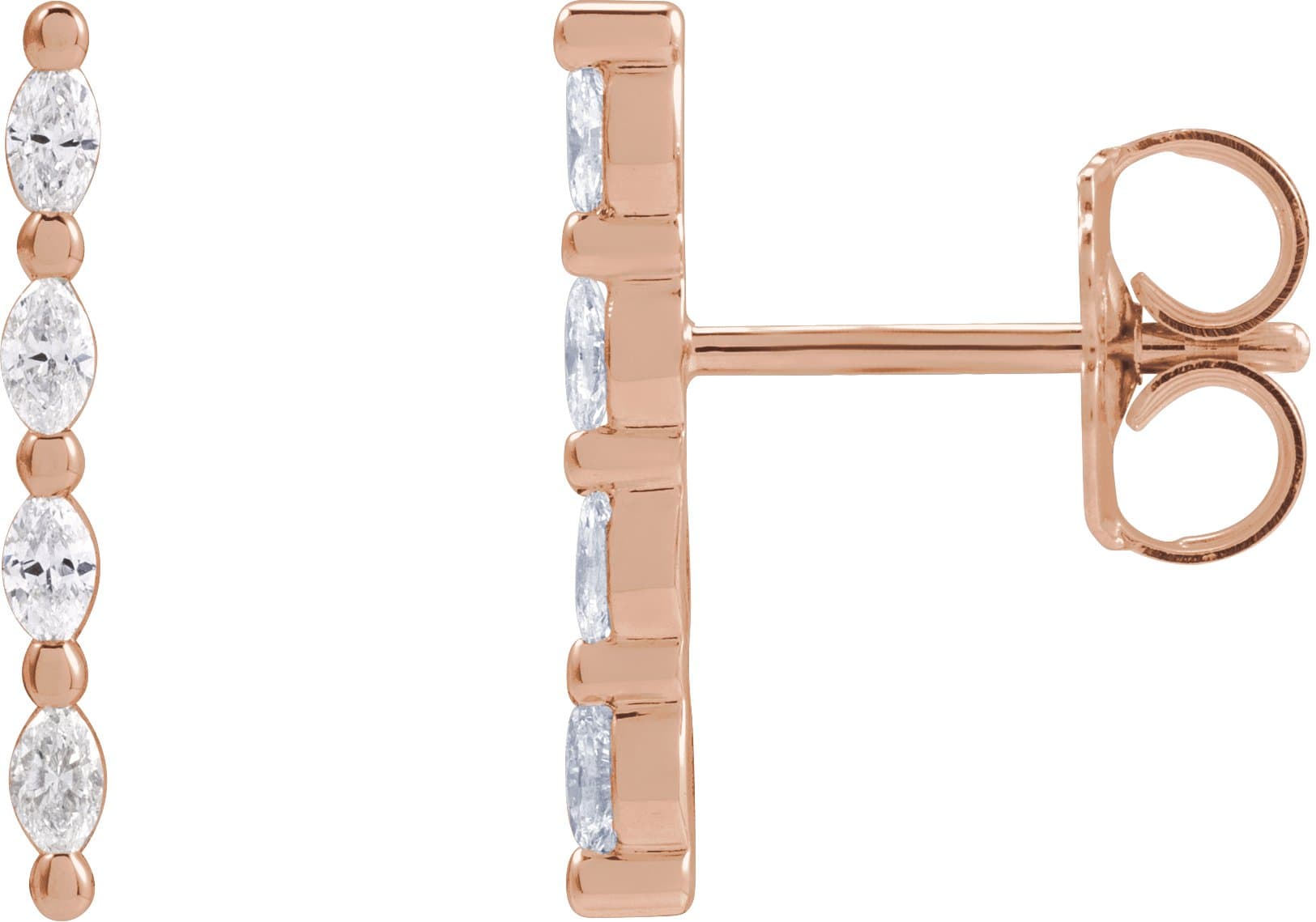 14K Rose 1/6 CTW Natural Diamond Bar Earring