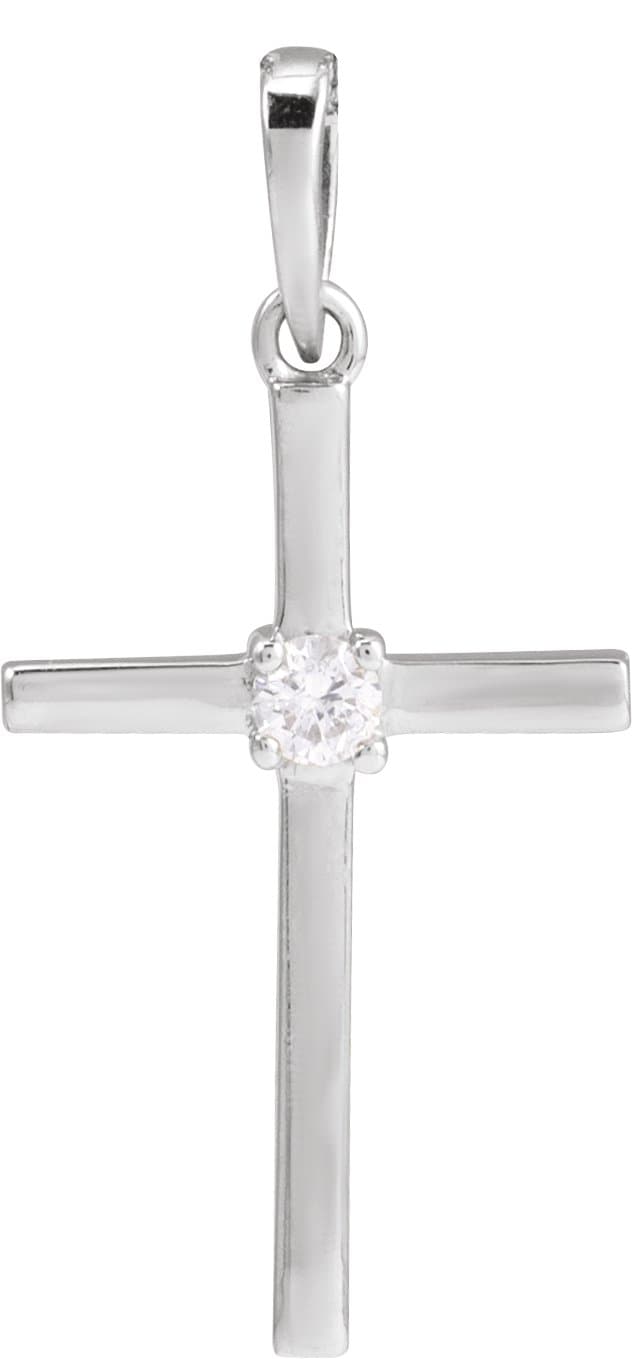 14K White Gold .06 CT Natural Diamond Cross Pendant