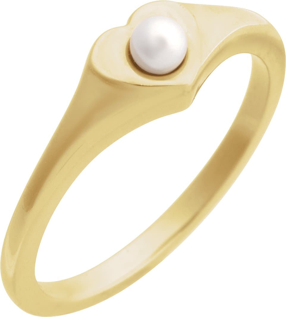 14K Rose Cultured White Akoya Pearl Heart Ring