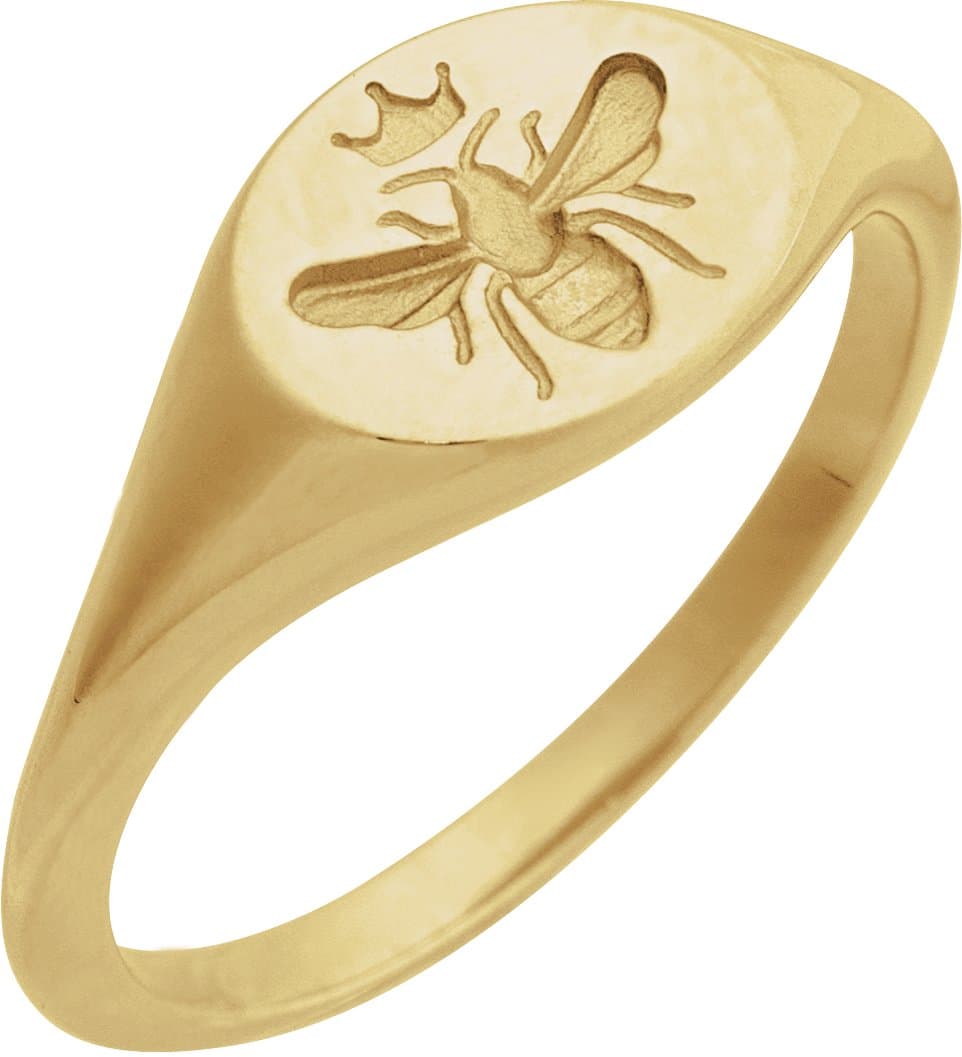 14K Rose Intaglio Bee Signet Ring