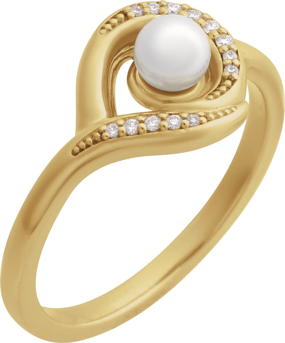 14K Rose Cultured Akoya Pearl & .05 CTW Natural Diamond Ring