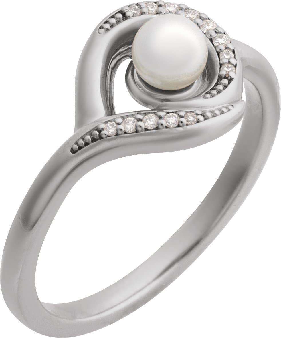 14K Rose Cultured Akoya Pearl & .05 CTW Natural Diamond Ring