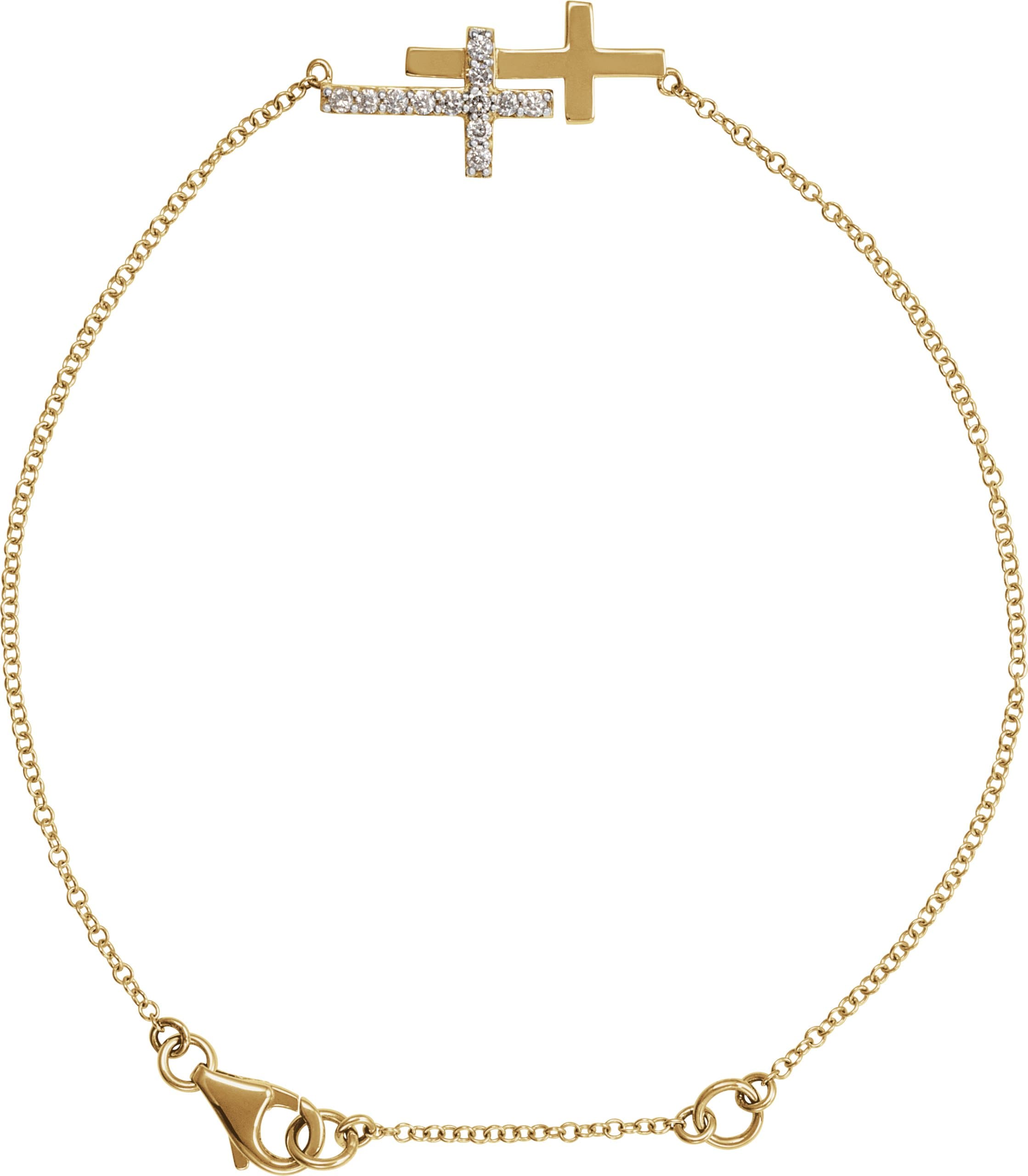 14K White 1/5 CTW Natural Diamond Double Sideways Cross 7-8" Bracelet