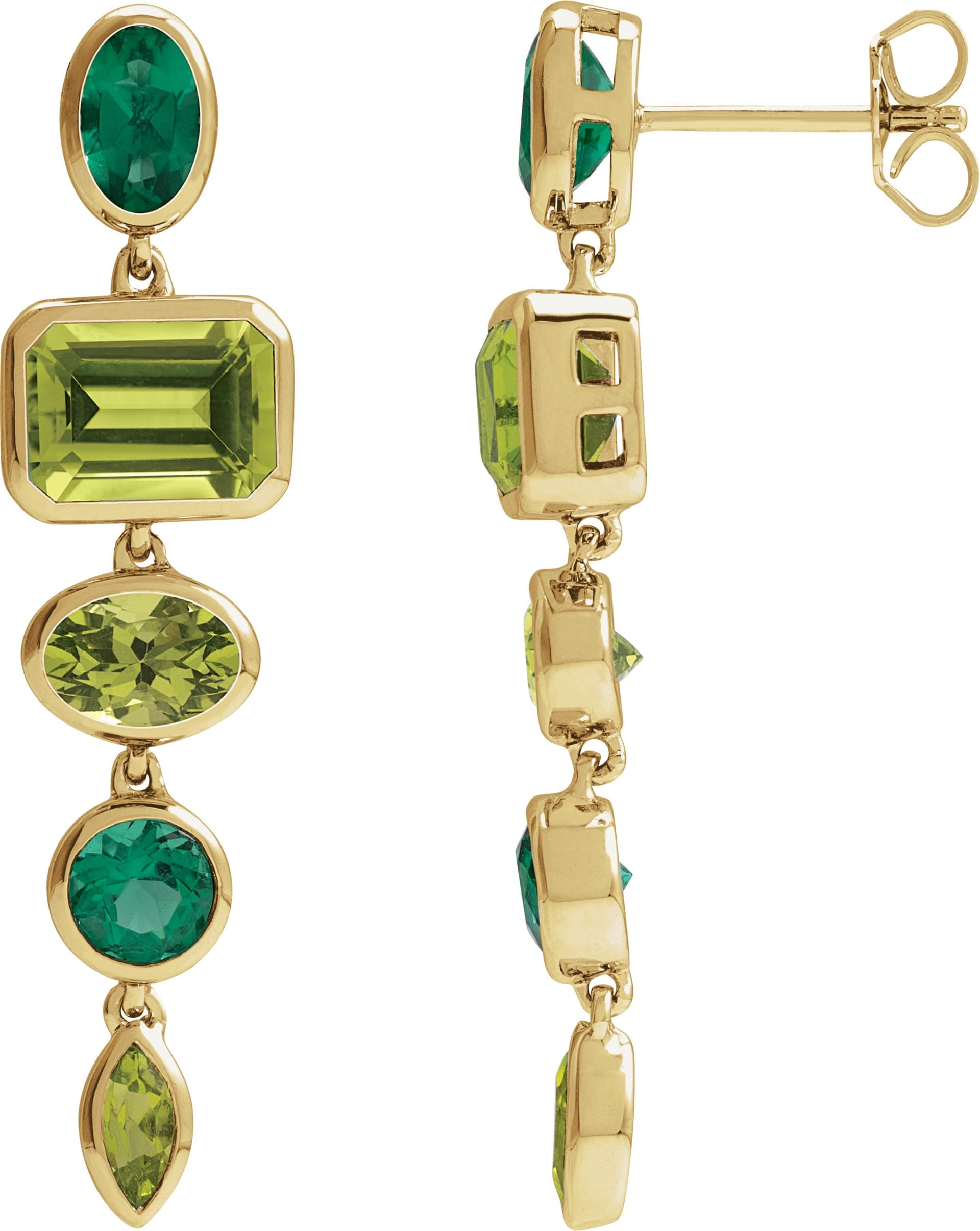 14K White Natural Peridot & Lab-Grown Emerald Dangle Earrings