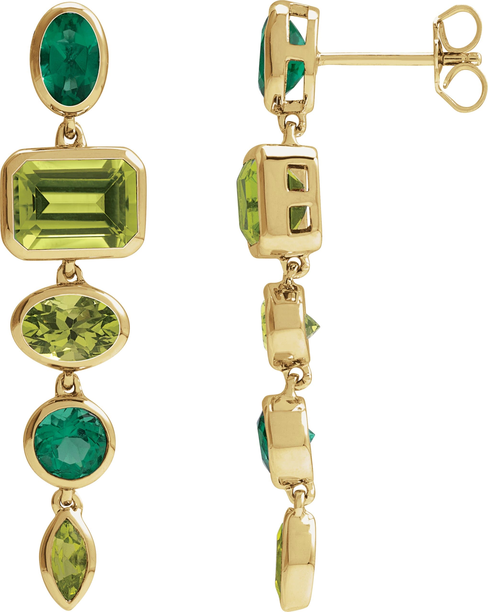 14K White Natural Peridot & Lab-Grown Emerald Dangle Earrings