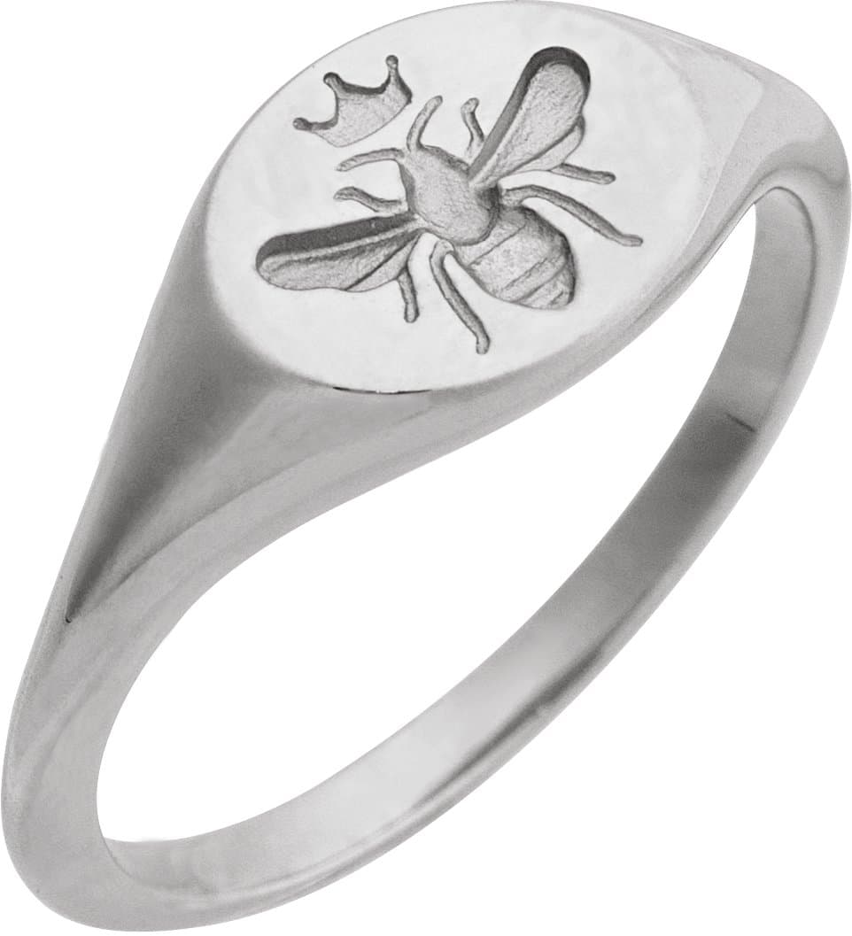 14K Rose Intaglio Bee Signet Ring