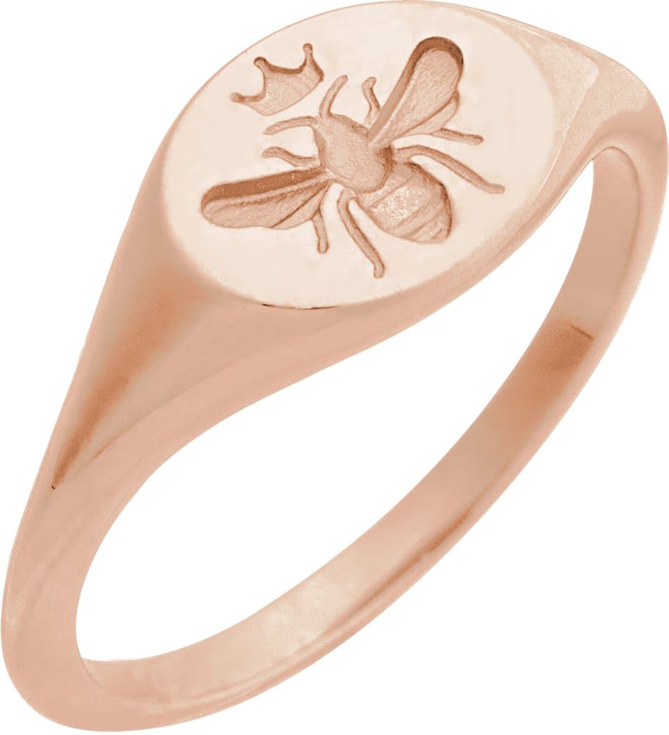 14K Rose Intaglio Bee Signet Ring