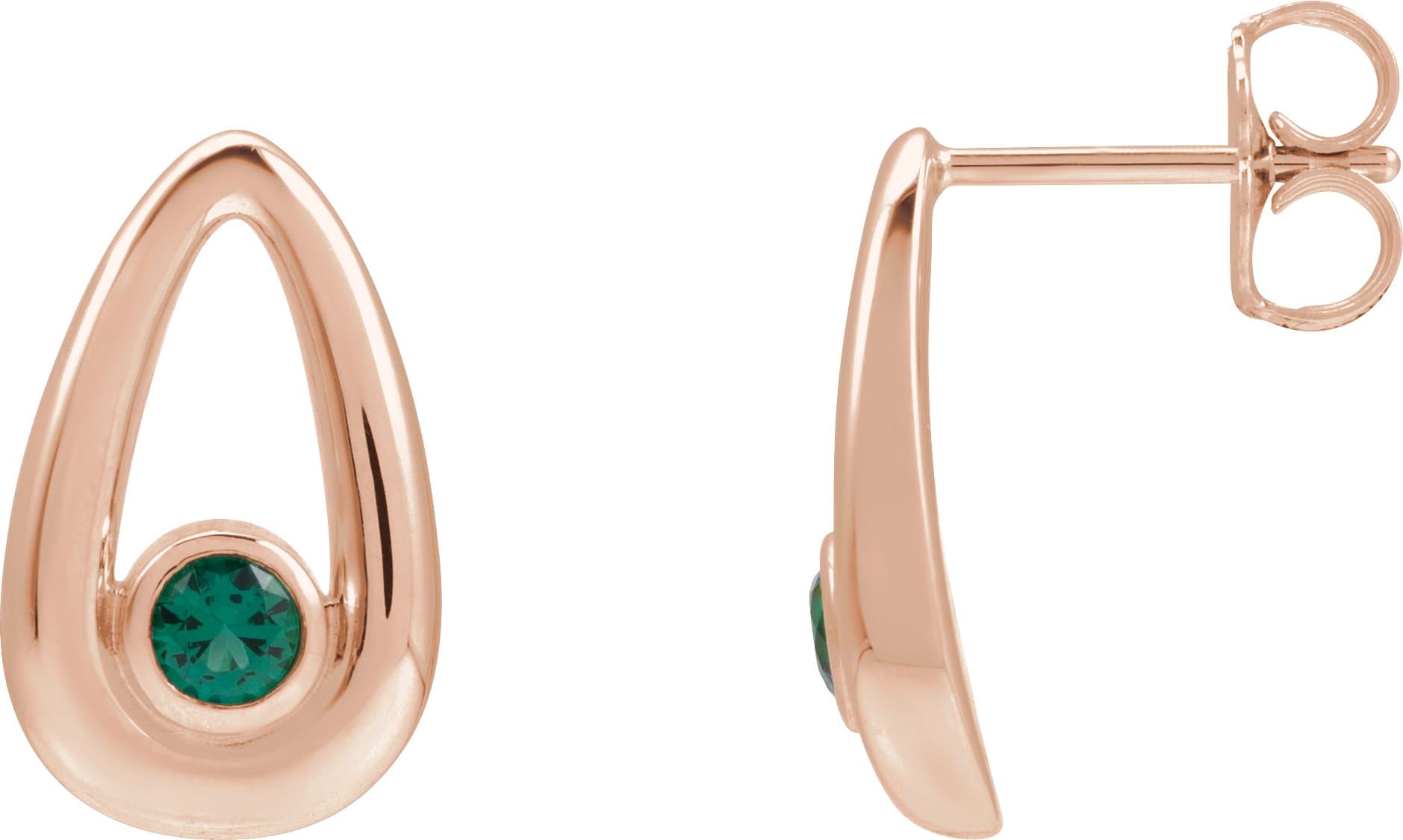14K Rose Lab-Grown Emerald Geometric Earrings