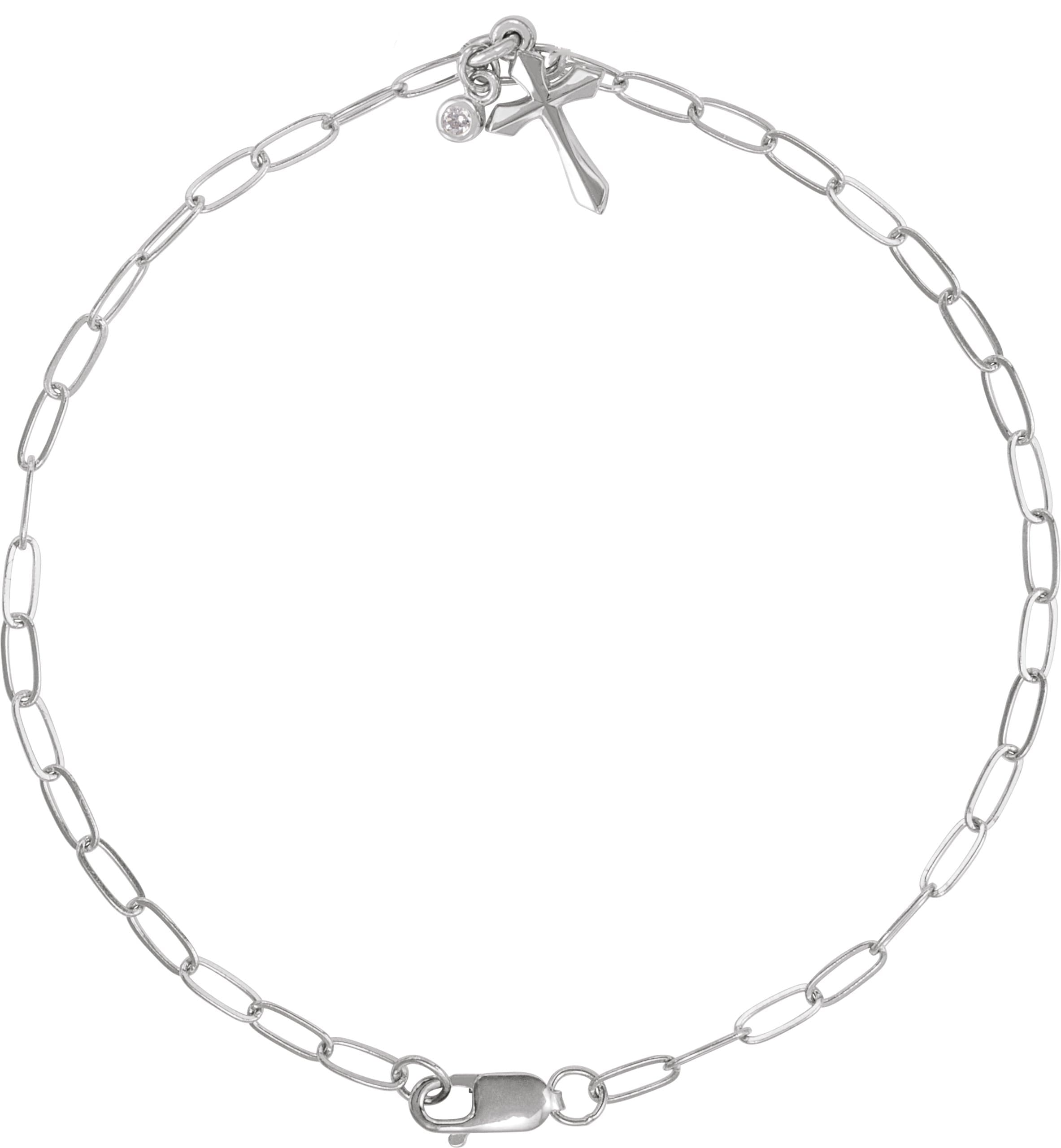 14K White .03 CTW Natural Diamond Cross Charm 7 Bracelet