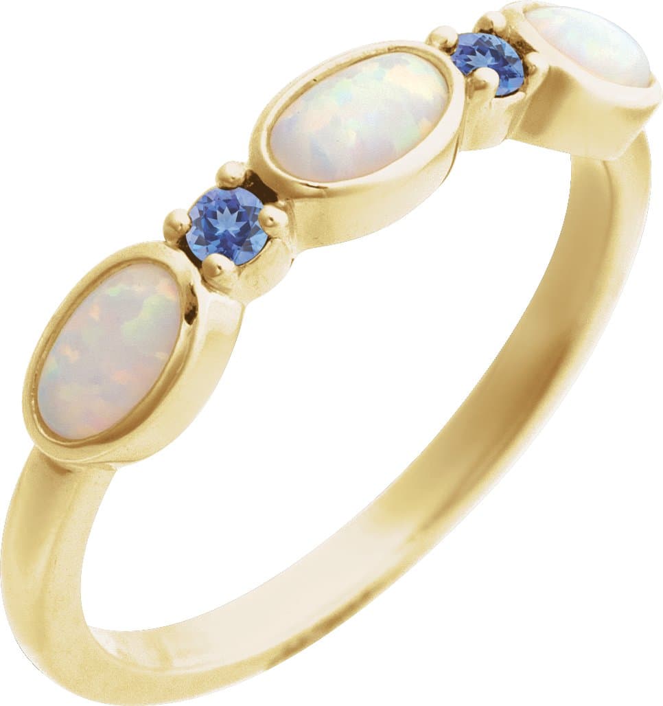 14K Rose Lab-Grown White Opal & Natural London Blue Topaz Stackable Ring