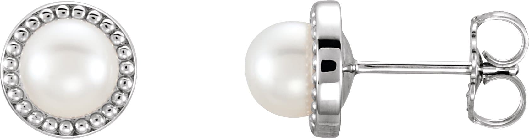14K Rose 5.5-6 mm Cultured White Freshwater Pearl Earrings