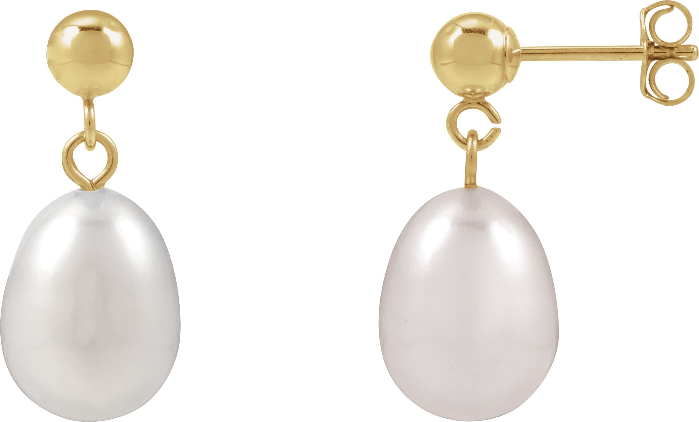 14K Yellow Cultured White Freshwater Pearl Earrings