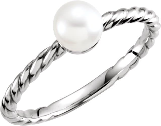 14K Rose 5.5-6 mm Cultured White Freshwater Pearl Ring