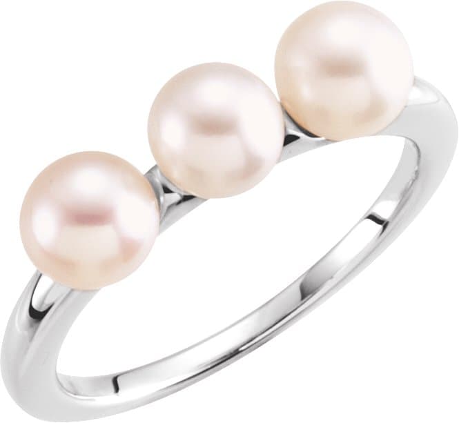 14K Rose Cultured White Freshwater Pearl Three-Stone Ring