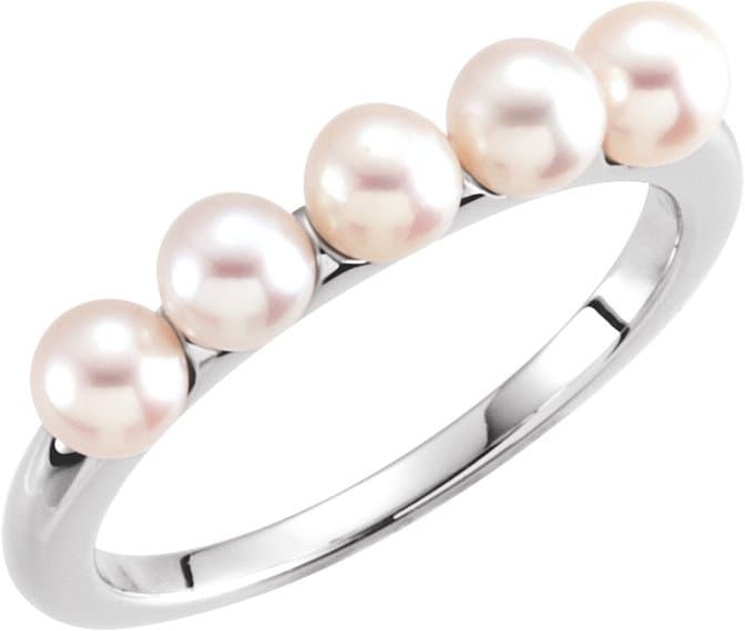 14K Rose Cultured White Freshwater Pearl Ring