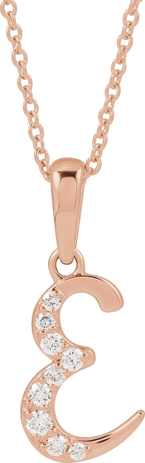 14K Rose 1/10 CTW Natural Diamond Initial E 18 Necklace