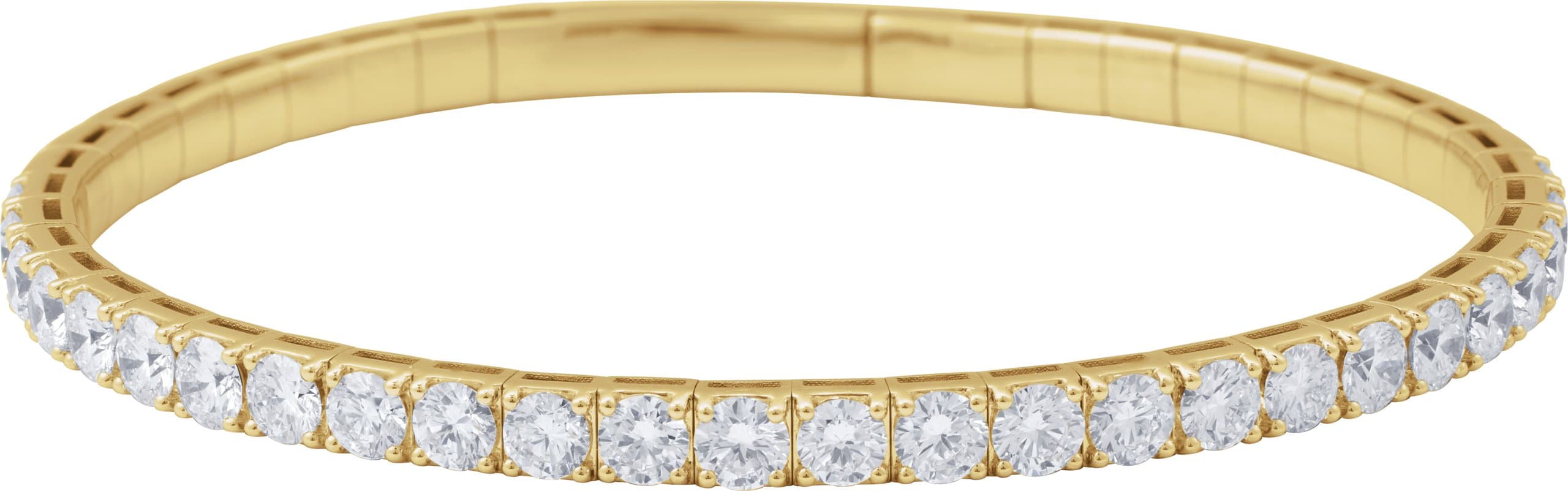 14K Yellow Gold 1 CTW Natural Diamond  Flexible Bangle 7" Bracelet