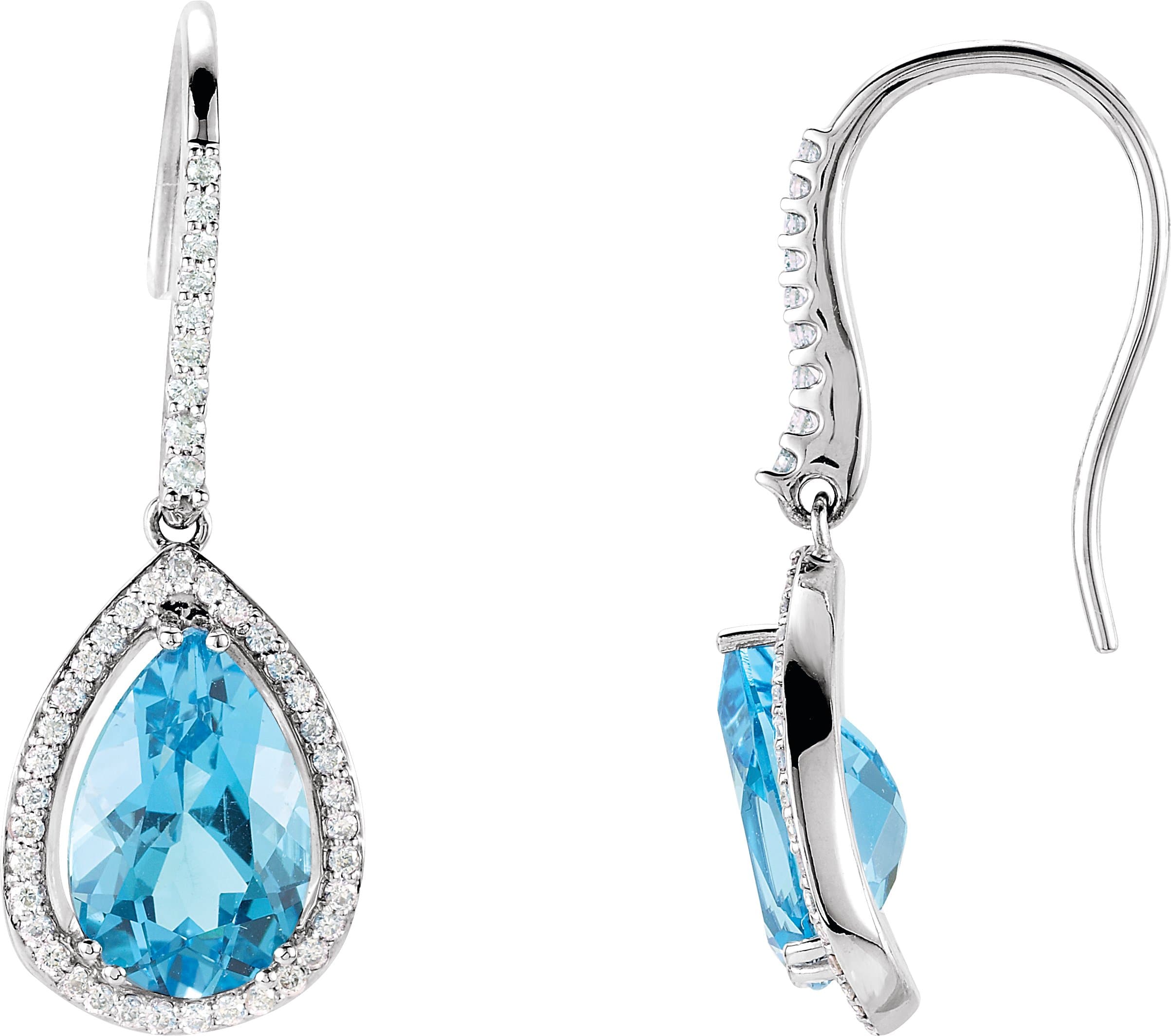14K White Natural Swiss Blue Topaz & 1/2 CTW Natural Diamond Earrings