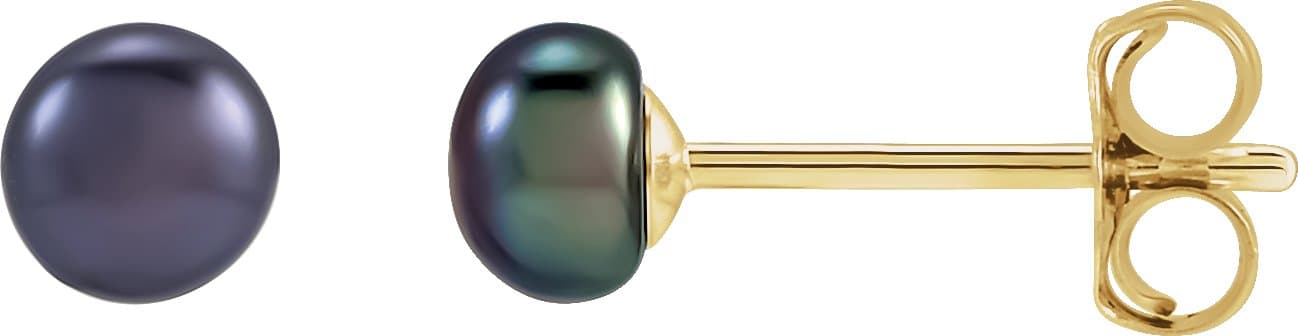 14K Yellow 3.5-4 mm Cultured Black Freshwater Button Pearl Earrings