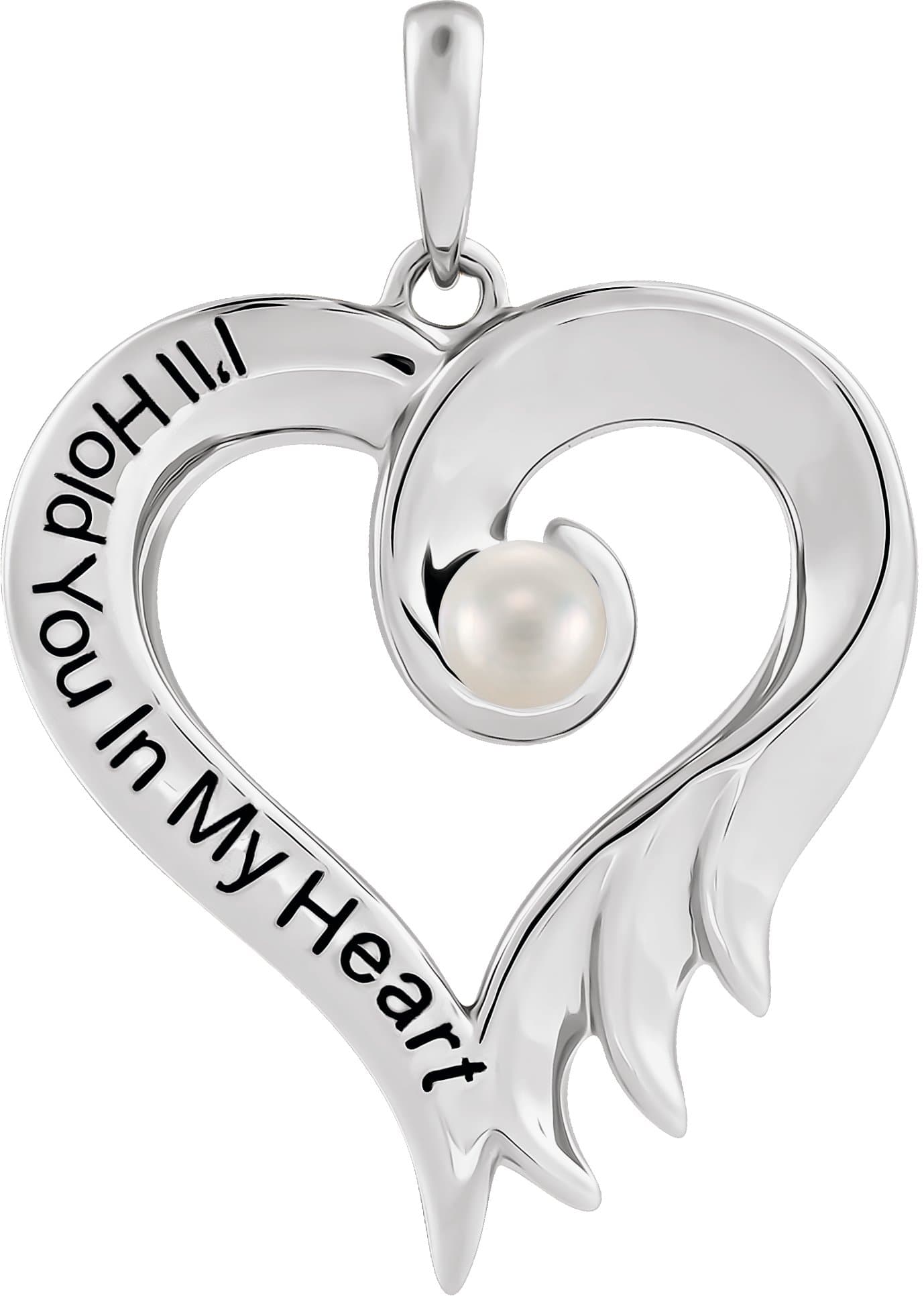 Sterling Silver Cultured White Freshwater Pearl & Engraved I'll Hold You In My Heart Pendant