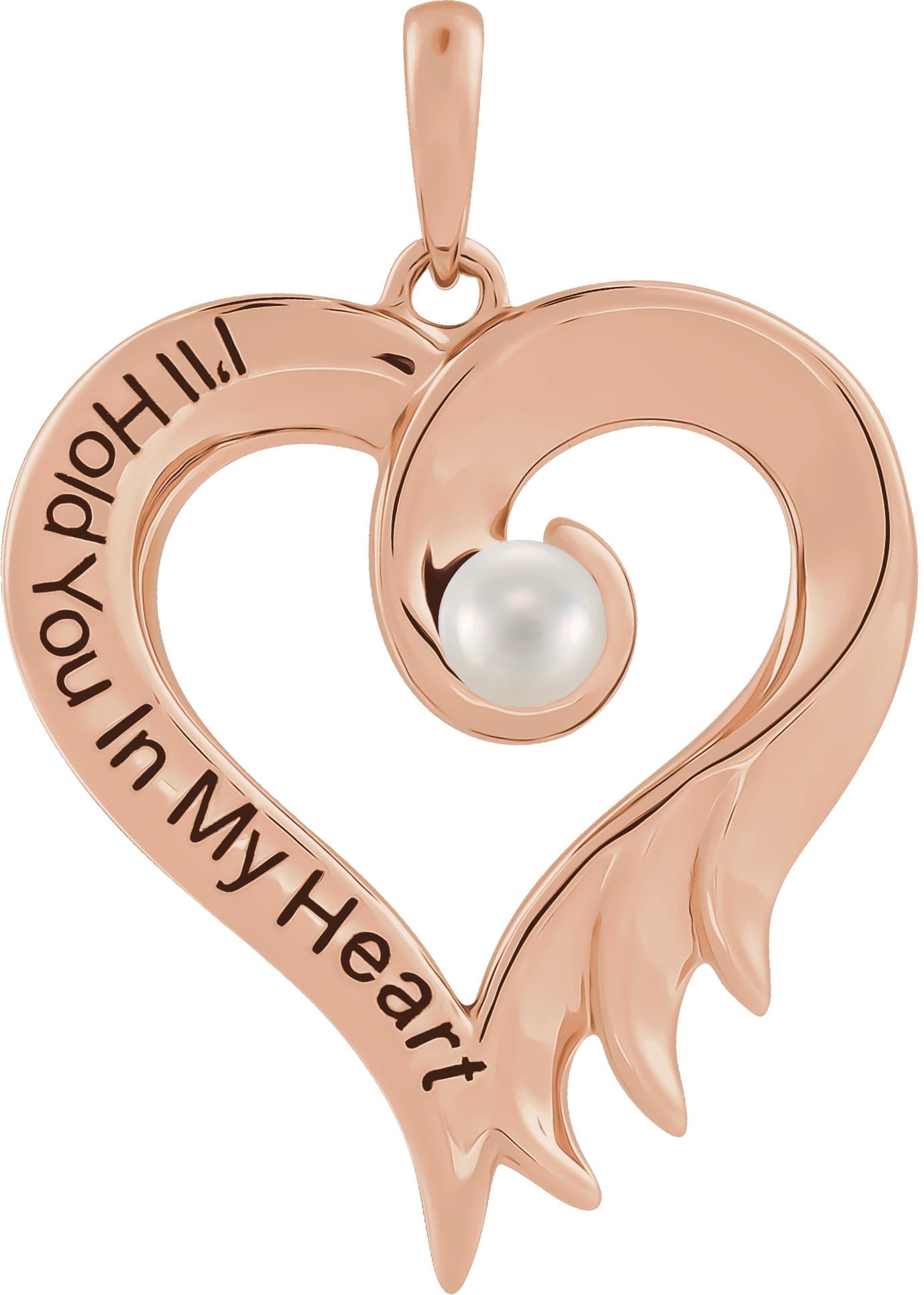 Sterling Silver Cultured White Freshwater Pearl & Engraved I'll Hold You In My Heart Pendant