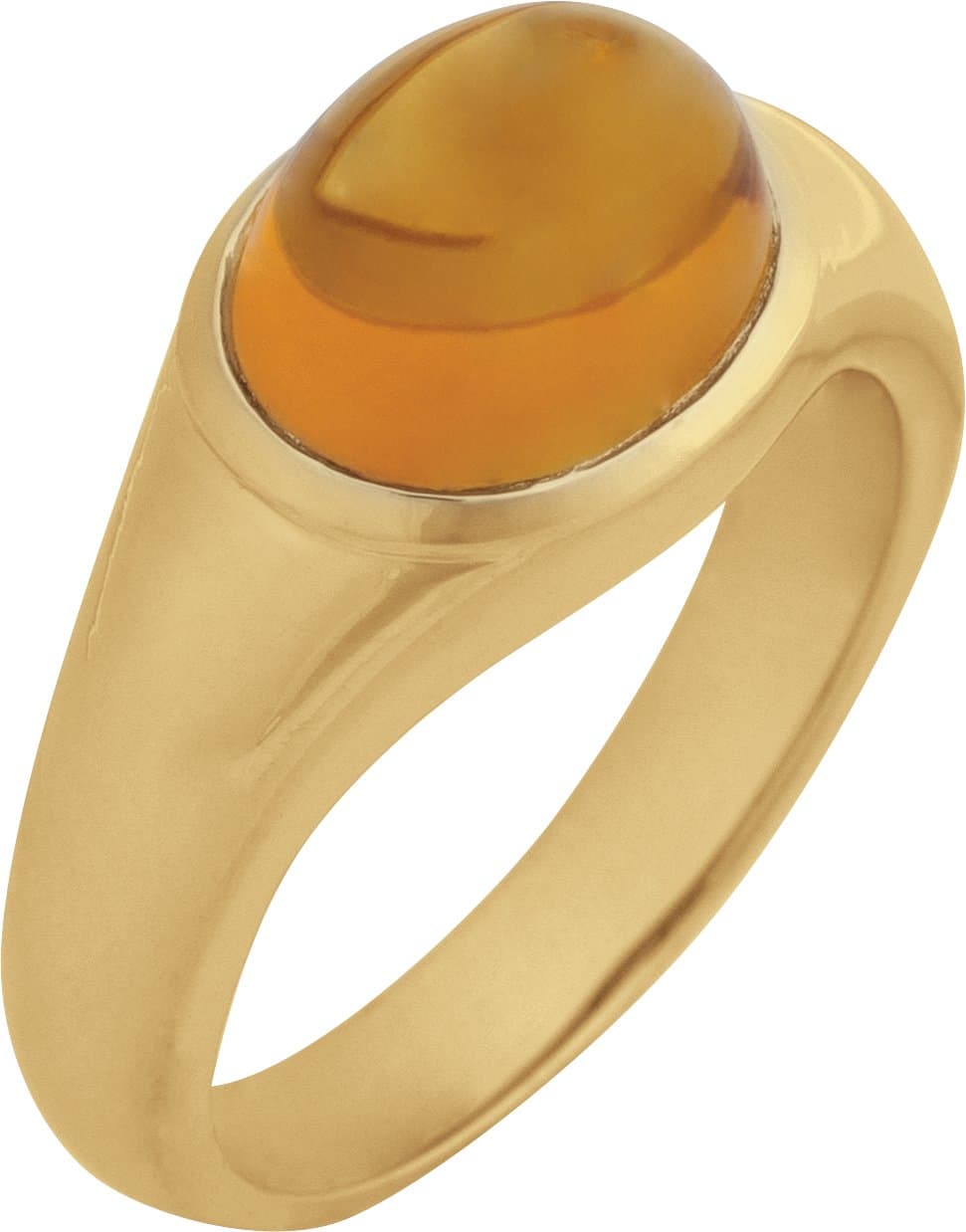 14K White Natural Citrine Cabochon Ring