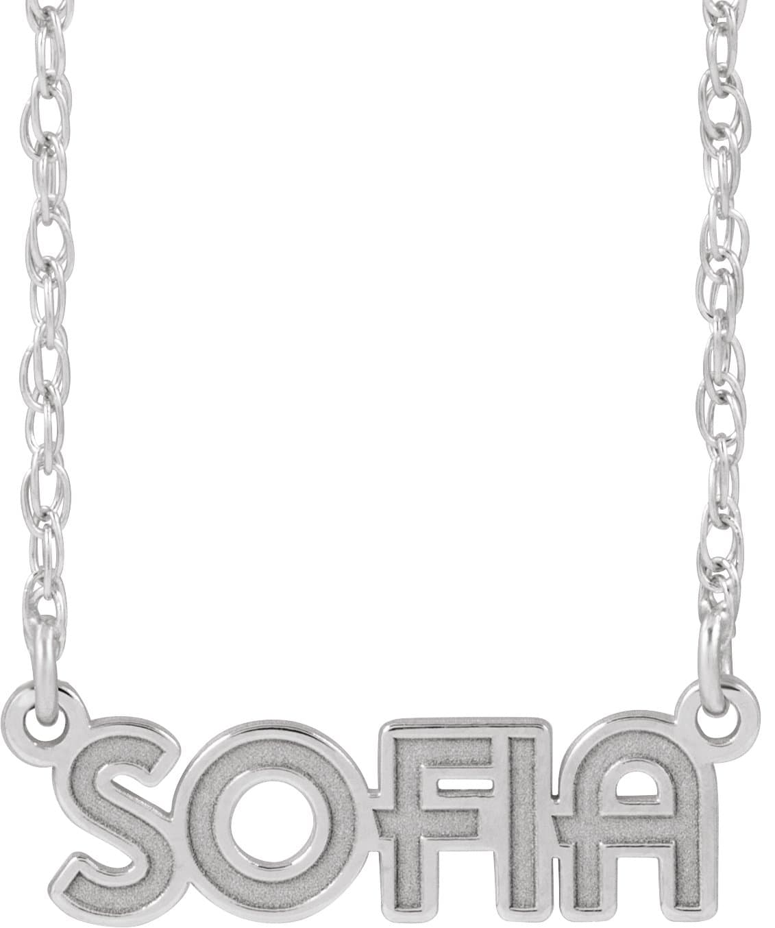10K White Gold Block Letter Nameplate 16-18" Necklace