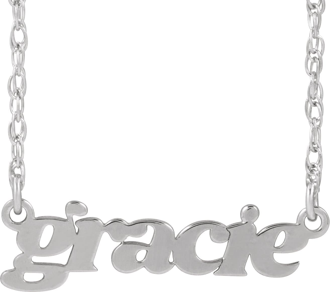 10K White Gold Retro Nameplate 16-18" Necklace