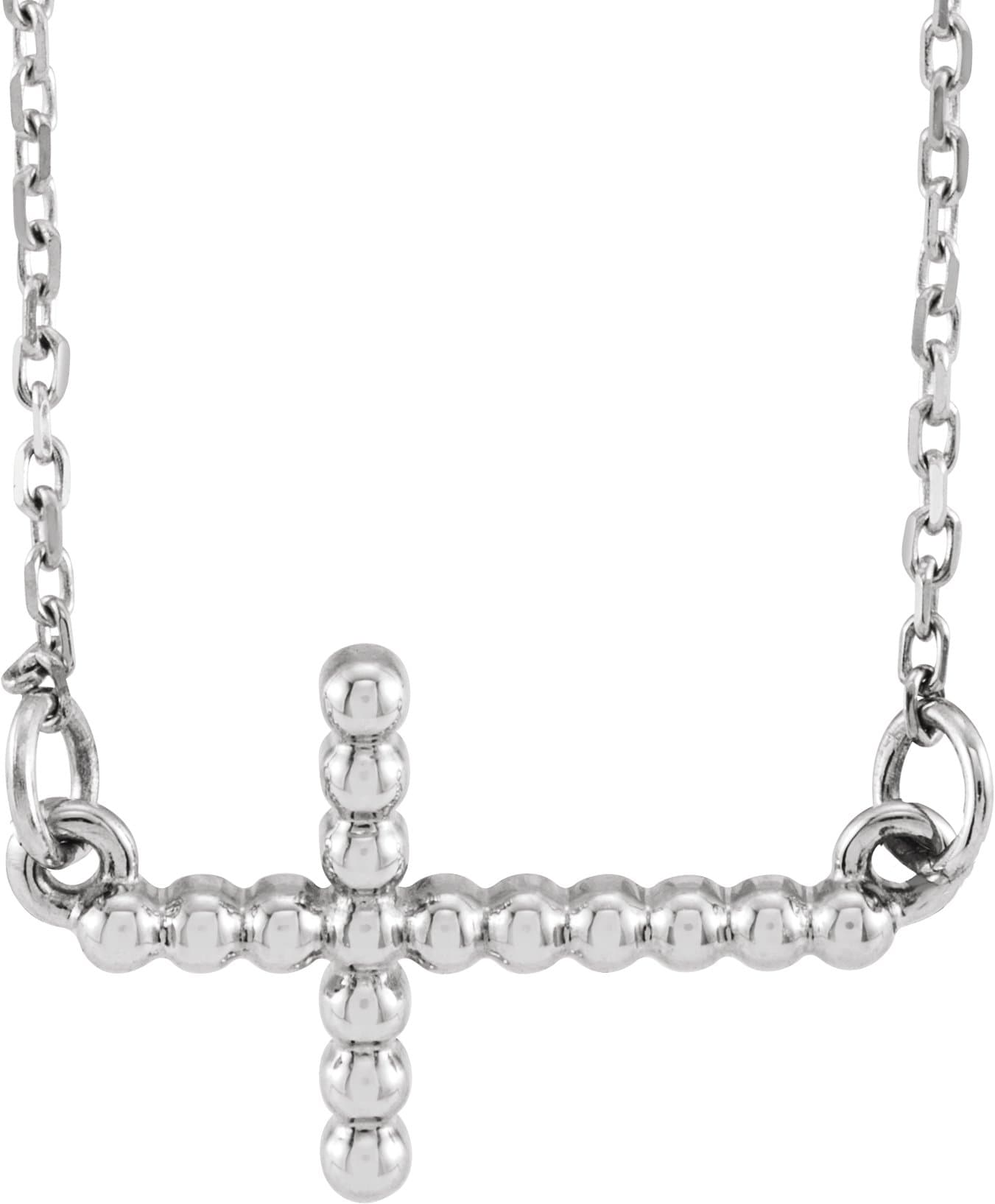 14K Rose 15.6x9.4 mm Sideways Beaded Cross 16.5" Necklace