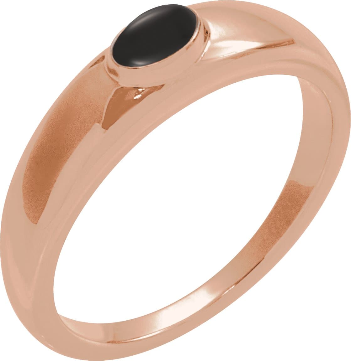 14K Rose Natural Black Onyx Cabochon Dome Ring