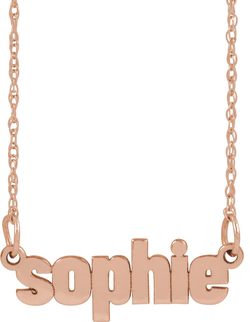10K White Gold Block Nameplate 16-18" Necklace