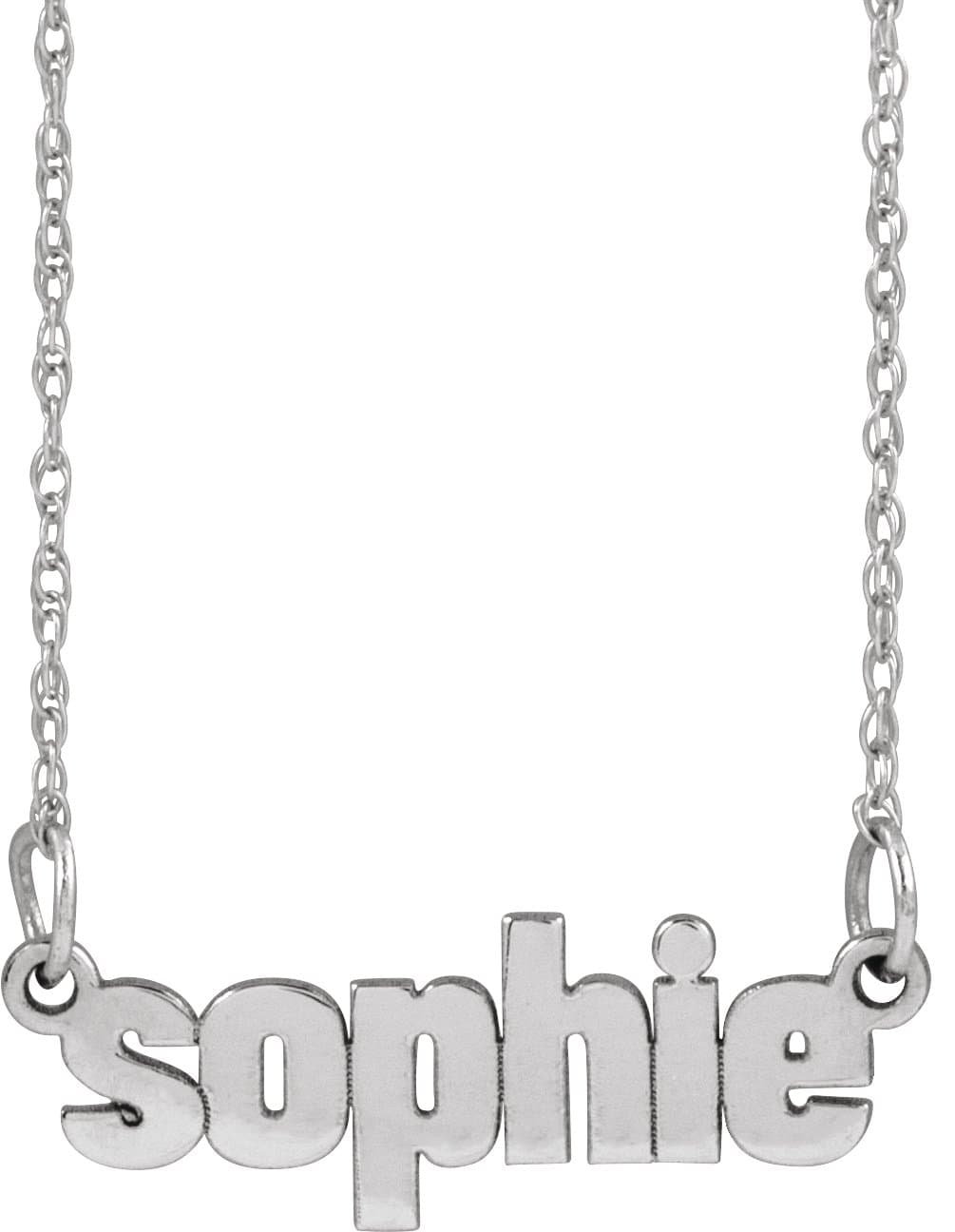 10K White Gold Block Nameplate 16-18" Necklace