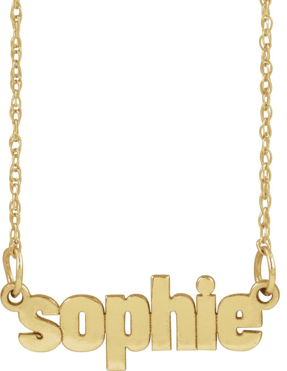 10K White Gold Block Nameplate 16-18" Necklace