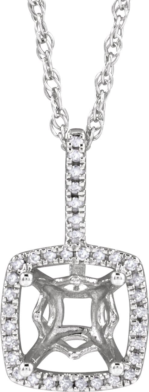 Sterling Silver 7 mm Round .015 CTW Natural Diamond Semi-Set 18" Necklace